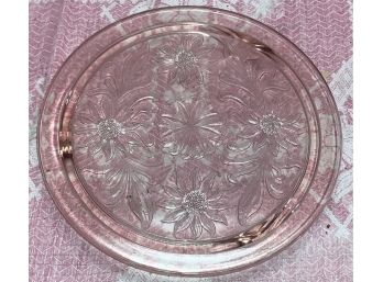 Antique Pink Depression Glass Pie Or Cake Plate, Tri-footed, 10 Inch