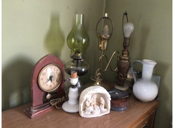Group Of Antique And Vintage Items, Lamps, Clock, Etc. - Estate Items