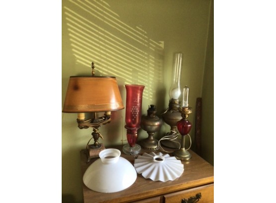 GROUP Of Estate Found Antique & Vintage Lamps And Lamp Shades