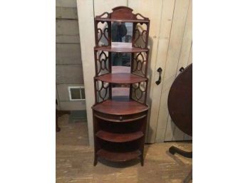 Antique Corner WHAT NOT SHELF - Nice Curved Front, Single Drawer, Mahogany