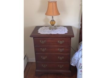 Cherry Single Bedside Stand - Chest Of Drawers. Comes With The Lamp, & Doily