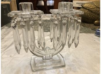 Fostoria - Crystal Glass Double Candelabra With Hanging Pendulums