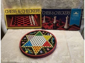 Chinese Checkers And Two Chess And Checkers Games, One In Plastic -