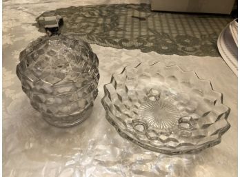 American Fostoria - Tall Covered Bowl And Footed Bowl, Fluted Glass