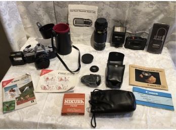 Camera Lot In Leather Bag