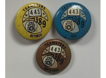 3 Teamsters Pinbacks From 1989, July, Sept., & Oct. SHIPPABLE!