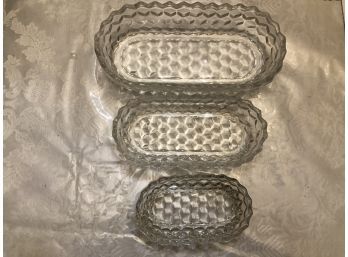 American Fostoria Pattern - Fluted Glass 3 Oval Nesting Bowls