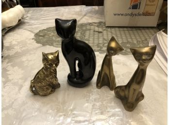 4 Cat Statues, Figurines - Bronze, Porcelain