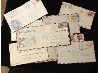 9 Military Air Mail Letters, Envelopes, STAMPS, C1938-1968, SHIPPABLE