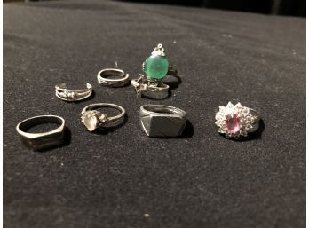 9 Silver Rings Collection, Some Sterling - SHIPPABLE