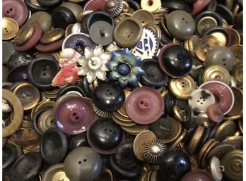 Box Lot Of Buttons And Some Decorative Pins