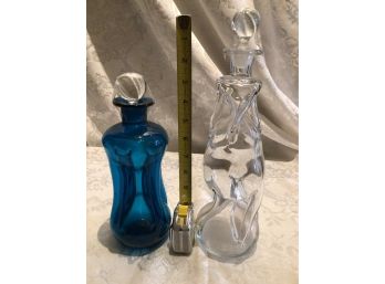 Mid Century Modern Glass Decanters - Two Pieces