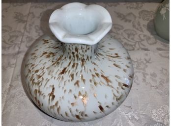 Murano Vase, Gold Fleck & White, 5 Inches Tall, 6 Inches Diameter, SHIPPABLE