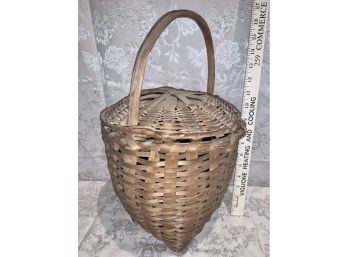 Antique Splint Basket With Attach Lid, Bale Handle SHIPPABLE