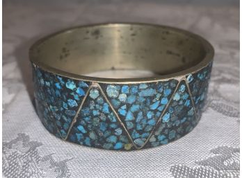 Ladies Inlaid Turquoise Cuff Bracelet, 2.5 Inch Diam. SHIPPABLE