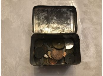 Vintage Foreign Coins In Tin - Great Little Collection - Shippable.