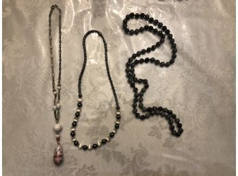 3 Polished Stone Bead Necklaces - Shippable.