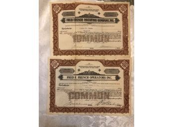 Fred F. French Stock Certificates C1930 & C1936