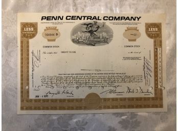 Penn Central Company Stock Certificate C1970 - Shippable