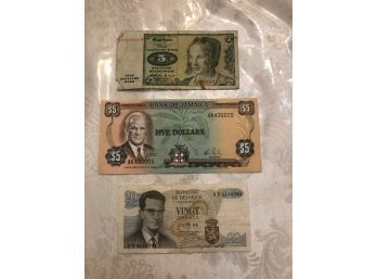Foreign Paper Money Currency Notes - Jamaican Dollar, Deutschmark, Belgium Francs - Shippable