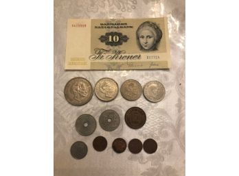 Vintage Foreign Coins & Paper Money - Denmark & Norway - Shippable.