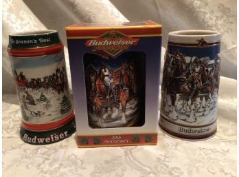 Budweiser Beer Steins - Lot Of 3 - Includes 1999 Budweiser Collectible Beer Stein In Box