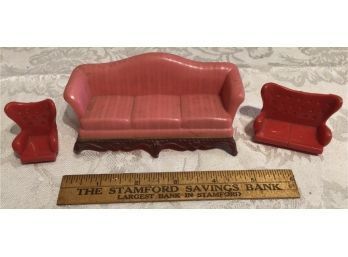 Vintage Doll House Accessories - Couch And Two Chairs