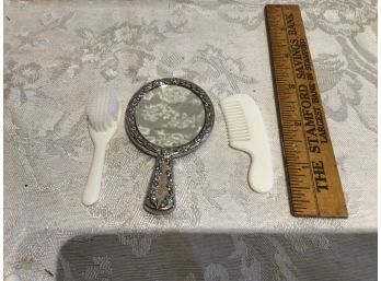 Vintage Doll House Accessories - Hairbrush, Comb And Mirror