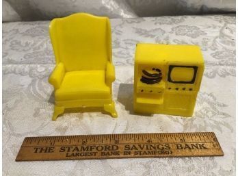 Vintage Doll House Accessories - TV And Chair