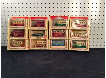 Lot Of 12 1983 Complete Days Gone Die Cast Metal Toy Busses In Orig. Boxes