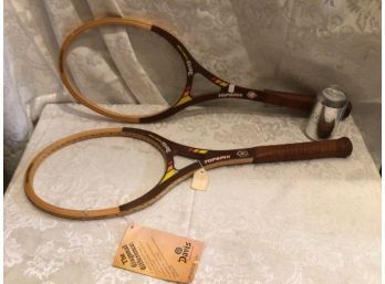 Two Dunlap Old New Stock Tennis Rackets
