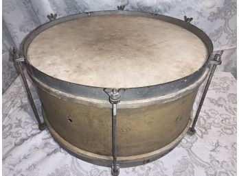 Antique 16 Inch Drum, Old Mustard Paint, Steel, With Good Skins Both Sides