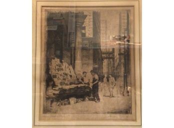 The Paper Boy Framed Drawing , Signed