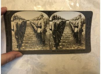 Antique Stereoview WWI Helmeted German Soldiers Lined Up For Review