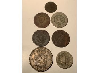 Belgium Antique Coins, Circa 1861, 1863, 1866, 1870, 1882