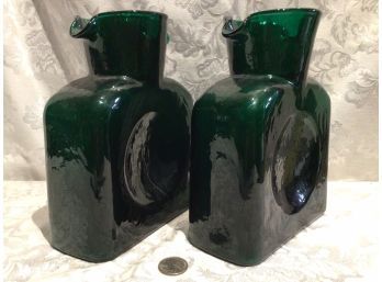 Pair Of Mid Centry Modern Green Blanko Vases - Hard To Get A Pair!