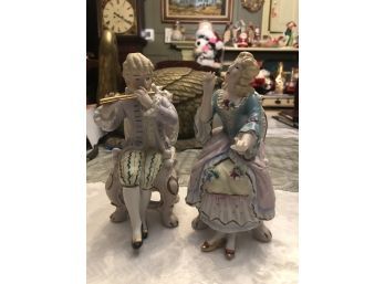 Austrian Or German Porcelain Seated Figurines, Man Playing Flute, Woman Listening - SHIPPABLE