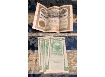 Strong Copper Mining Company - Certificate Of Capital Stock 1905 - $1.00 - 4 Pcs