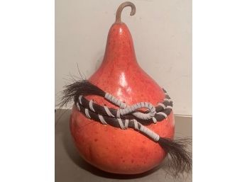 Signed Native American Gourd Art, D. Rose Dated 1996, Horse Hair Weaving