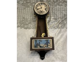 Antique Winsome Chime New Haven Clock Wall Pendulum Clock For Parts