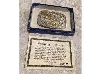 Int. Mint 200th Anniversary American Eagle Belt Buckle, Silver Plate Highlighted With Layer Of 24-karat Gold
