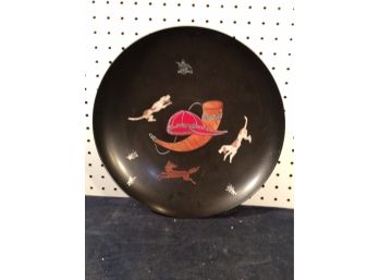 RARE Couroc Tray With Budweiser Advertising Emblem, Hunt Dogs, Etc.
