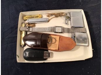 Estate Drawer Lot Of Cool Items, Watch, Knives, Lighters Etc.
