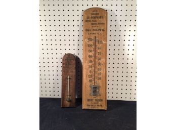 2 Antique Advertising Thermometers - One For Tobacco / Cigars - Lyons, NY., One Meriden, CT.
