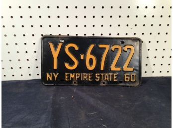 Vintage Antique New York License Plate - Dated 1960