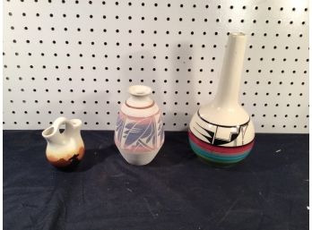 3 Native American Vases - 2 Are Signed - All In Good Condition