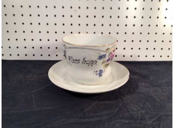 Oversized Norwegian Cup And Saucer, With Text Fathers Cup