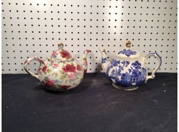 2 Porcelain Teapots One With Music Box