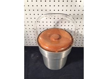 Ice Bucket, Mid Century Aluminum With Wood Top. Clean, Ready For Use