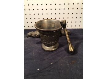 Unusual Eagle Heads As Handles On This Vintage Mortar And Pestle  In Brass Nice!